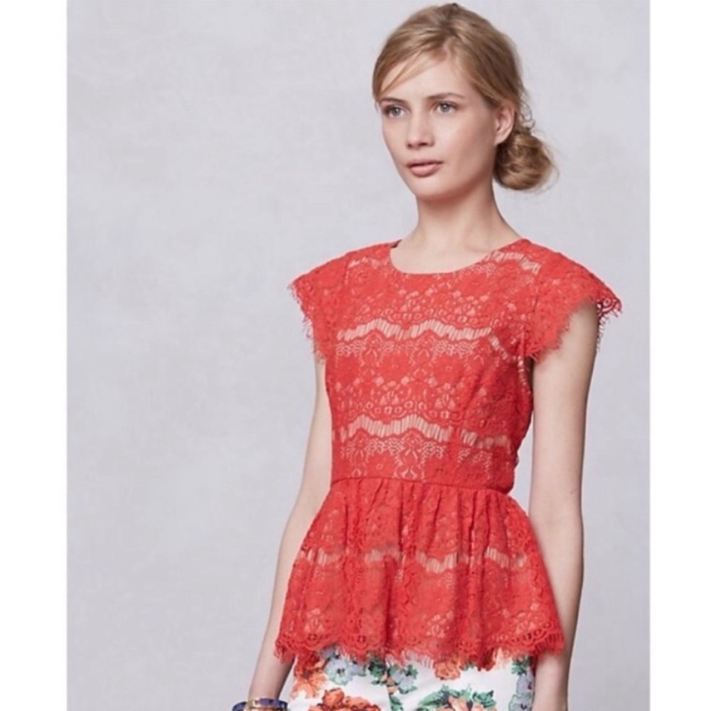 Anthropologie Maeve Katrina Red Lace Top Size Medium